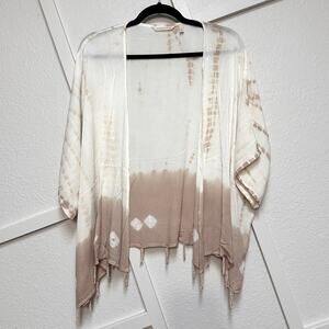 Soft Surroundings Tie-Dye Kimono in Cream and Brown
